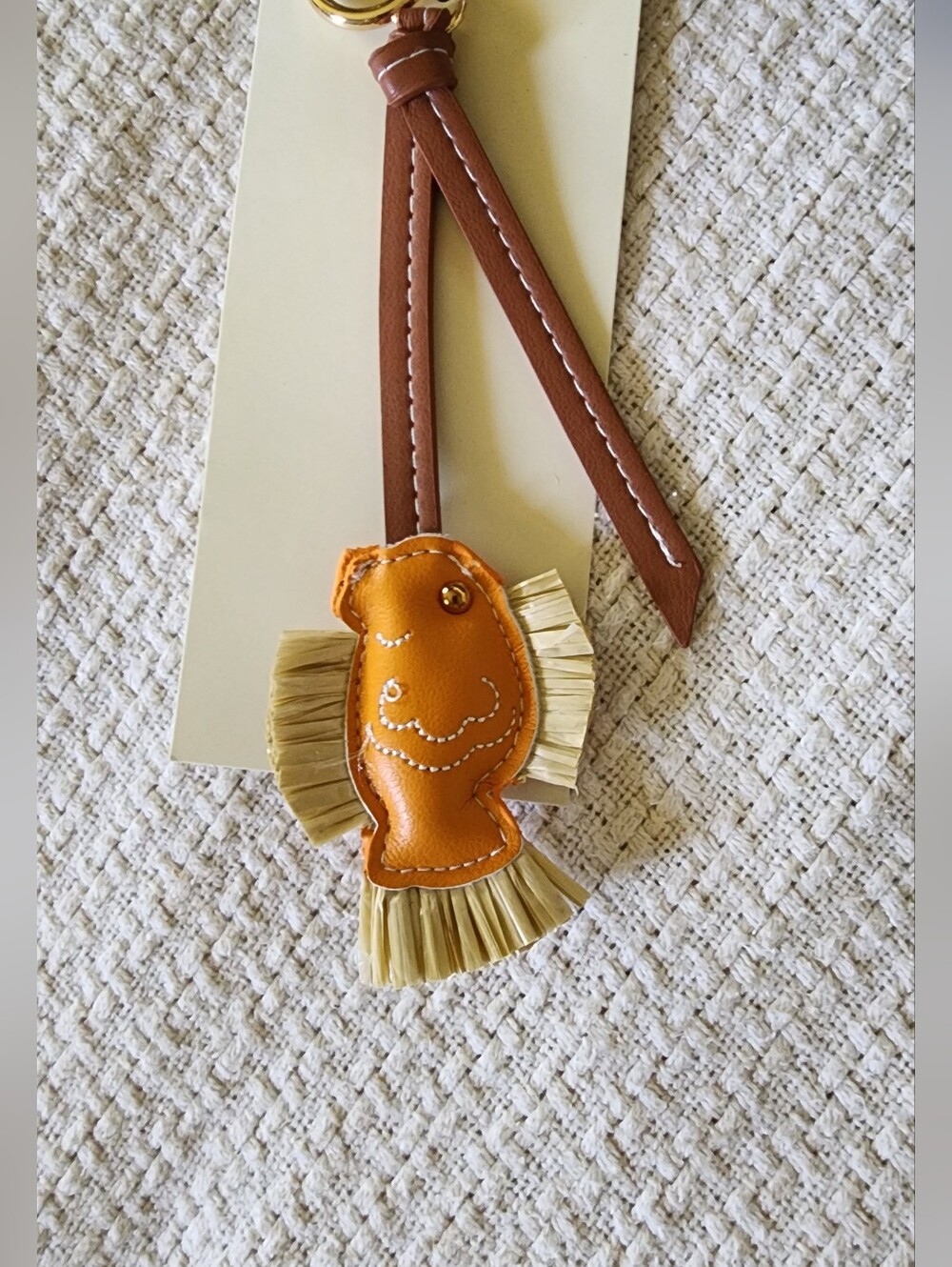 NWT Raffia Fish Faux Leather Bag Charm Keychain